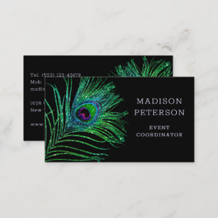 Modern Glitter Feather Event Coordinator Planner Business Card