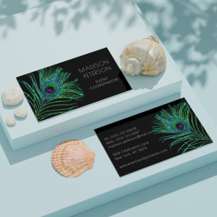 Modern Glitter Feather Event Planner Business Card