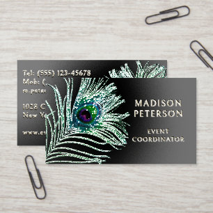 Modern Glitter Feather Event Planner Foil Spot Gloss Business Cards