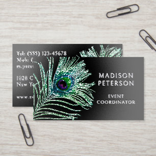 Modern Glitter Feather Event Planner Foil Spot Gloss Business Cards