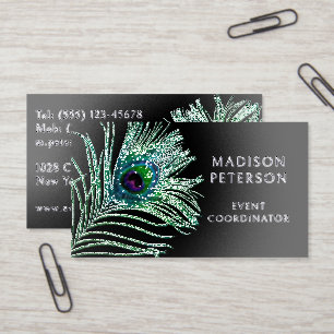 Modern Glitter Feather Event Planner Raised Spot UV Business Card