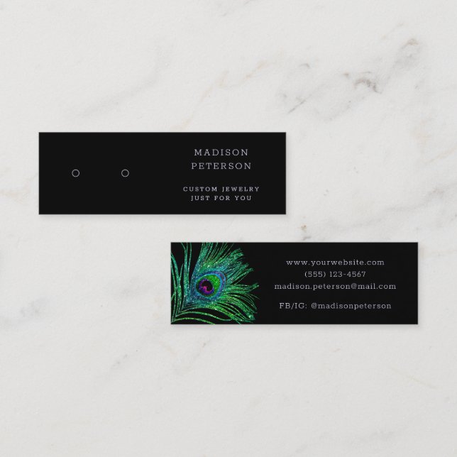Modern Glitter Feather Jewelry Earring Display Mini Business Card (Front/Back)