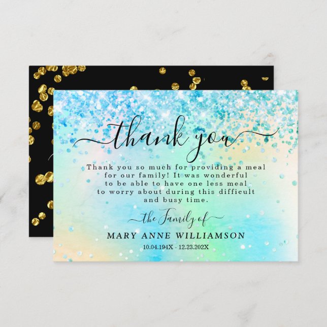 Modern Glitter Funeral Food Thank You Card (Front/Back)