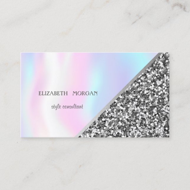Modern Glitter, Geometric,Abstract Holographic Business Card (Front)