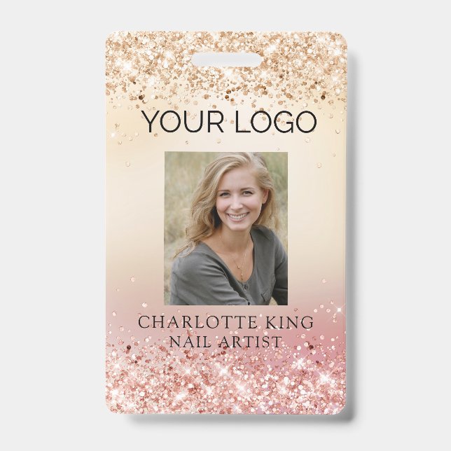 Modern Glitter Gold Employee Photo ID Badge (Front)