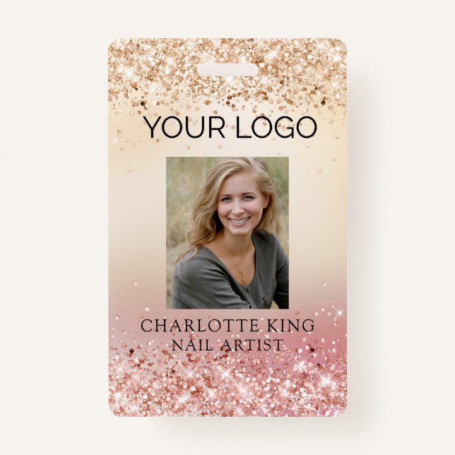 Modern Glitter Gold Employee Photo ID Badge (Front)