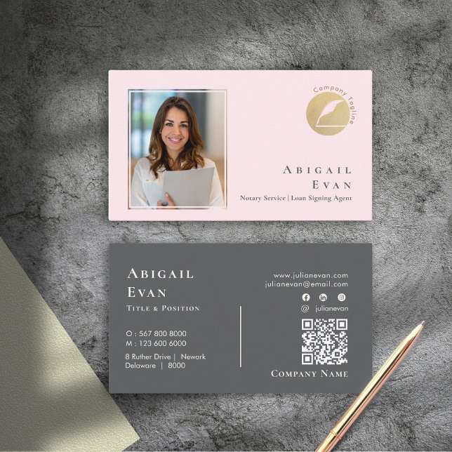 Modern Glitter Gold Feather Blush Pink Photo Business Card (Modern Glitter Gold Feather Blush Pink Photo Business Card)