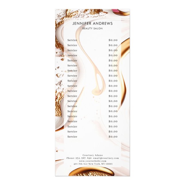 Modern Glitter Gold Marble Salon Rack Card (Front)
