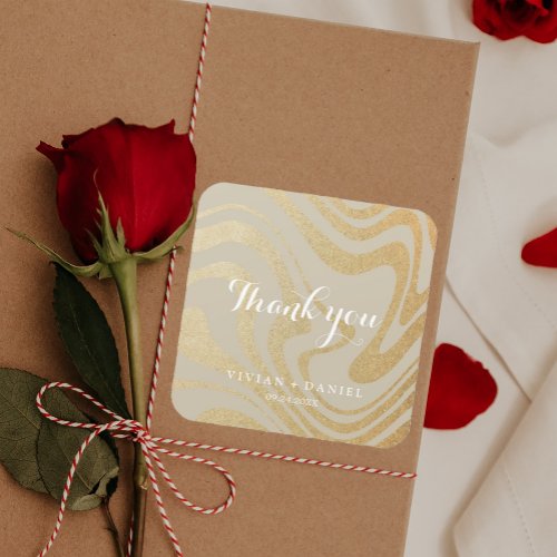 Modern Glitter Gold Wedding Thank You Square Sticker