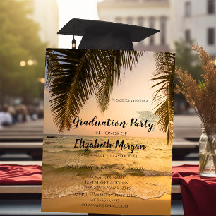 Modern Glitter Graduation Cap,Beach Palm Invitation