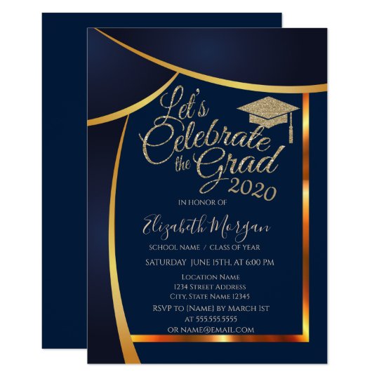 Modern Glitter Graduation Cap Navy Blue Graduation Invitation | Zazzle.com