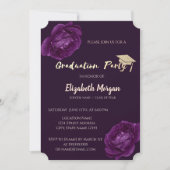 Modern Glitter Graduation Cap, Purple Roses Invitation (Front)