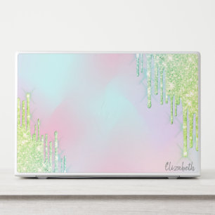 Modern Glitter Green Drips Holographic HP Laptop Skin