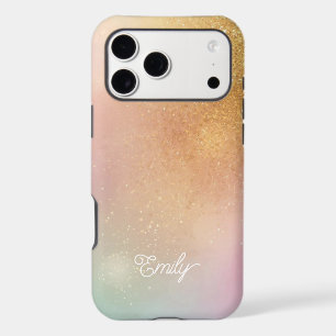 Modern Glitter Holographic Gold with Name iPhone 17 Pro Max Case