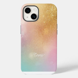 Modern Glitter Holographic Gold with Name Case-Mate iPhone 14 Case