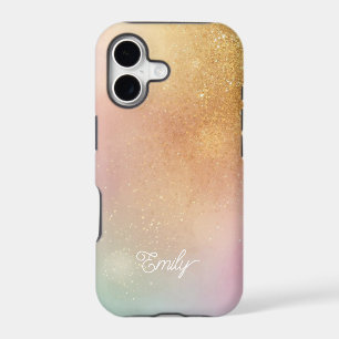 Modern Glitter Holographic Gold with Name iPhone 17 Case