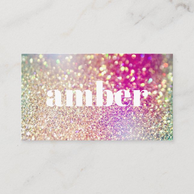 Modern Glitter Holographic Iridescent Make-up Business Card (Front)
