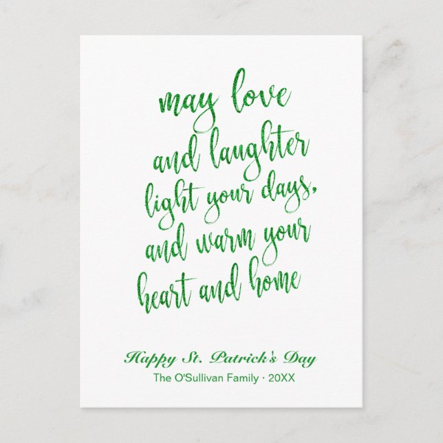 Modern Glitter Irish Blessing St. Patrick's Day Postcard (Front)