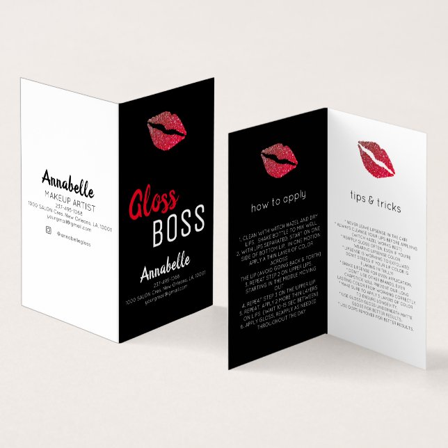 Modern Glitter Lip Gloss Boss Makeup Business Card (Inside and Outside)