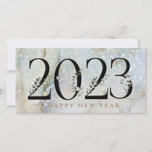 Modern Glitter Marble Happy New Year 2021 Holiday Card (Front)