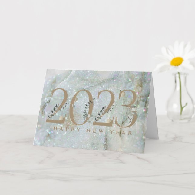 Modern Glitter Marble Happy New Year 2023 Card (Small Plant)