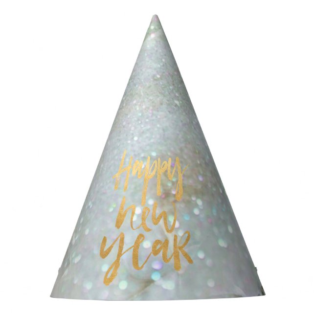 Modern Glitter Marble Happy New Year Gold Foil Party Hat (Front)