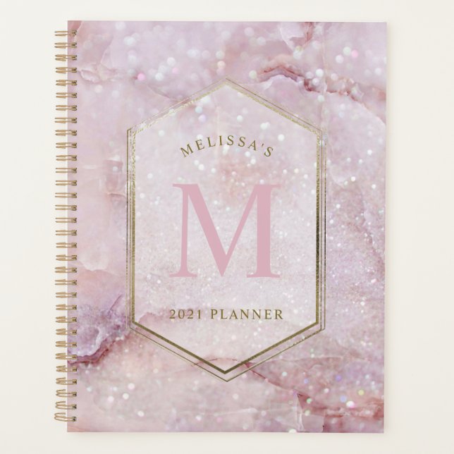 Modern Glitter Marble Monogram Calendar & Planner (Front)