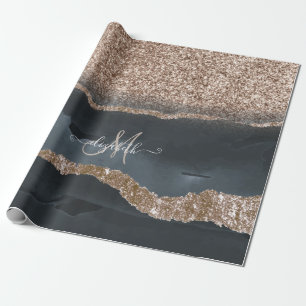Modern Glitter Marble Monogram Wrapping Paper