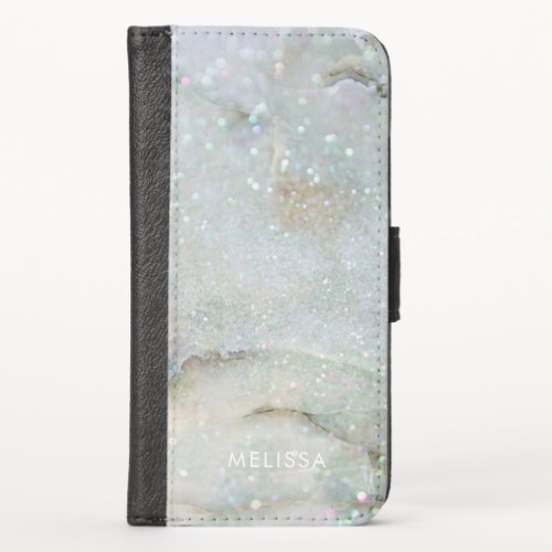 Modern Glitter Marble Personalized iPhone X Wallet Case