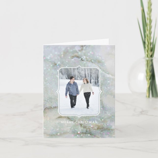 Modern Glitter Marble Winter Celebrations | Photo Holiday Card (Front)