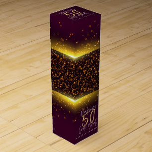 Modern glitter maroon, gold 50th birthd Gift Box