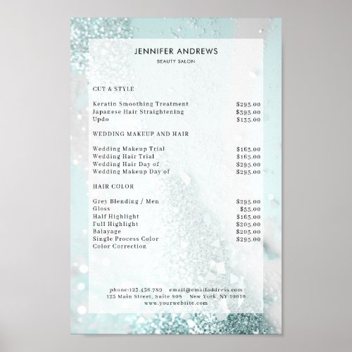 Modern Glitter Mint Salon Price List Poster