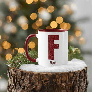 Modern Glitter Monogram F Mug with Name