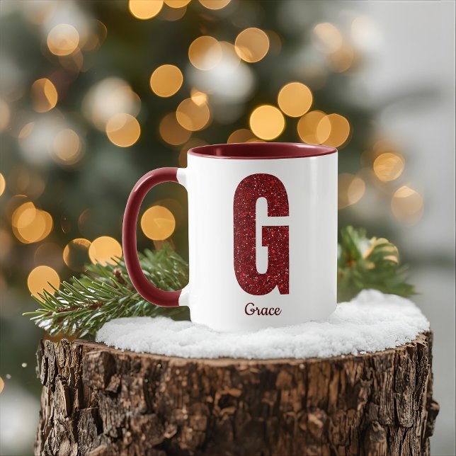 Modern Glitter Monogram G Mug with Name (Creator Uploaded)