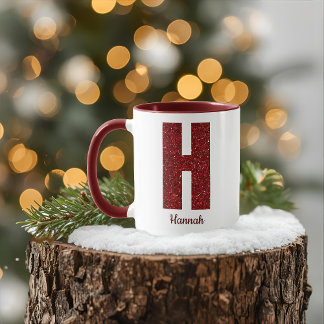 Modern Glitter Monogram H Mug with Name