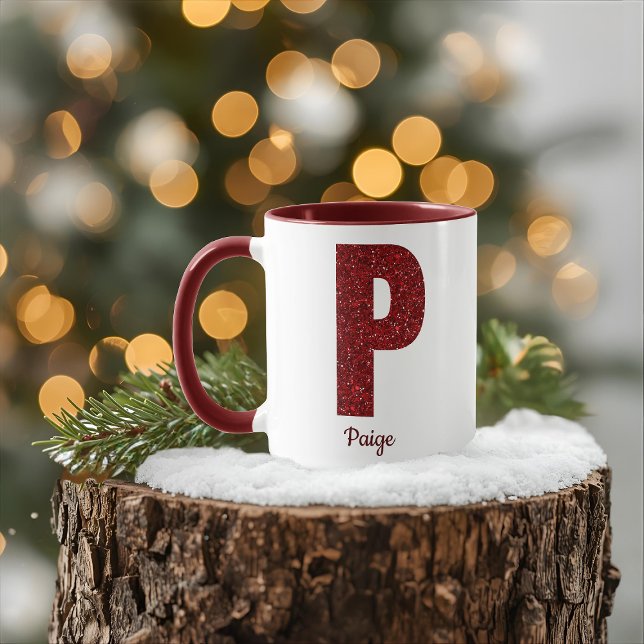 Modern Glitter Monogram P Mug with Name (Creator Uploaded)