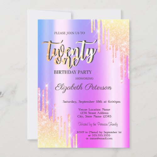 Modern Glitter Ombre Drips 21st Birthday Party Invitation