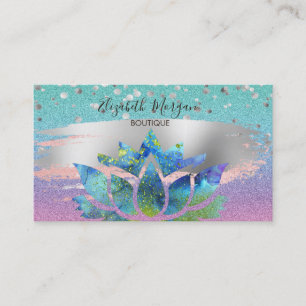 Modern Glitter Ombre, Gold Confetti, Brush Lotus Business Card