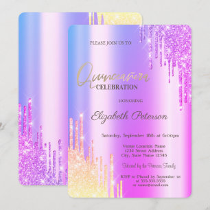 Modern Glitter Ombre Violet Drips Invitation