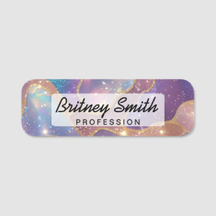Modern glitter opal background name tag