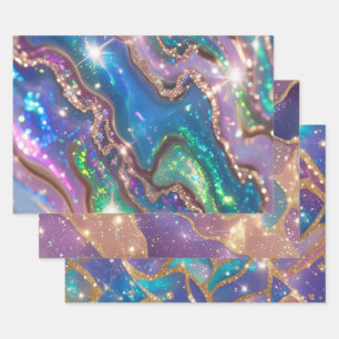 Modern glitter opal wrapping paper sheets