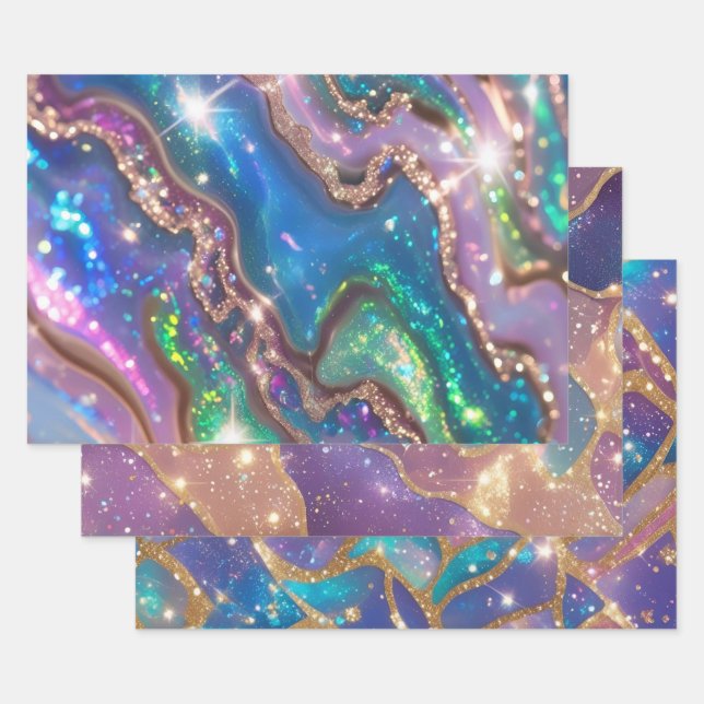 Modern glitter opal  wrapping paper sheets (Set)