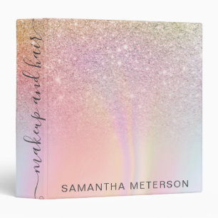 Modern glitter pastel unicorn marble makeup hair 3 ring binder