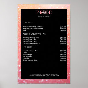 Modern Glitter Peach Coral Price List Poster