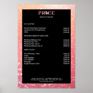 Modern Glitter Peach Coral Price List Poster