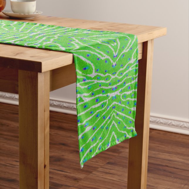 Modern glitter peacock feather long table runner (In Situ)
