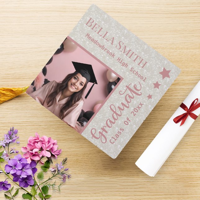 Modern Glitter Photo Graduation Dusty Pink  Graduation Cap Topper (Creator Uploaded)
