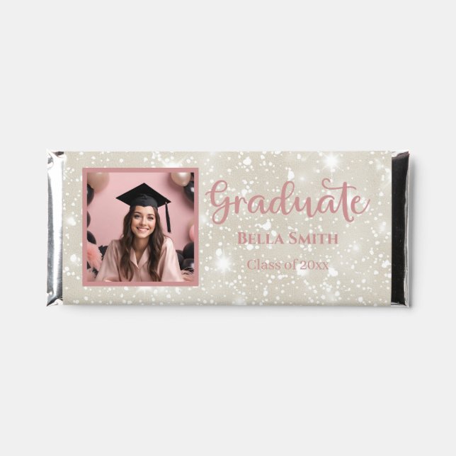 Modern Glitter Photo Graduation Dusty Pink  Hershey Bar Favors (Front)