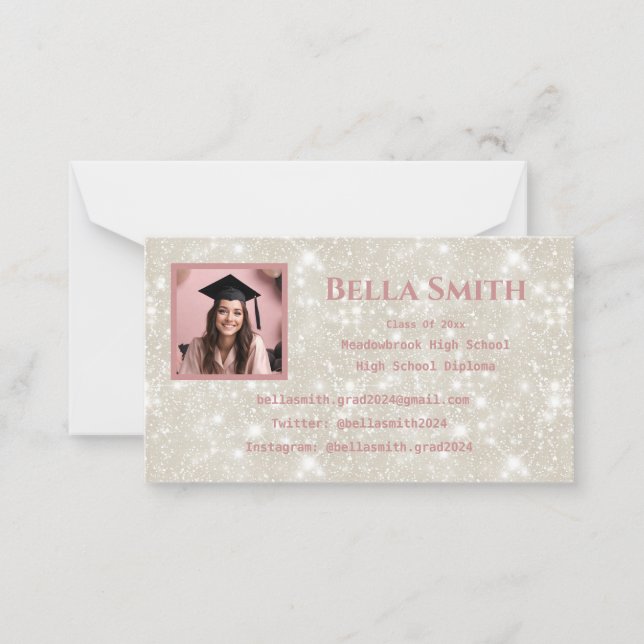 Modern Glitter Photo Graduation Dusty Pink  Note Card (Front)