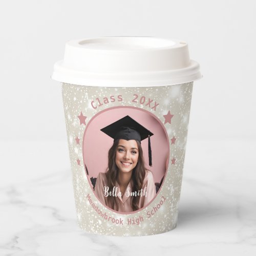 Modern Glitter Photo Graduation  Paper Cups